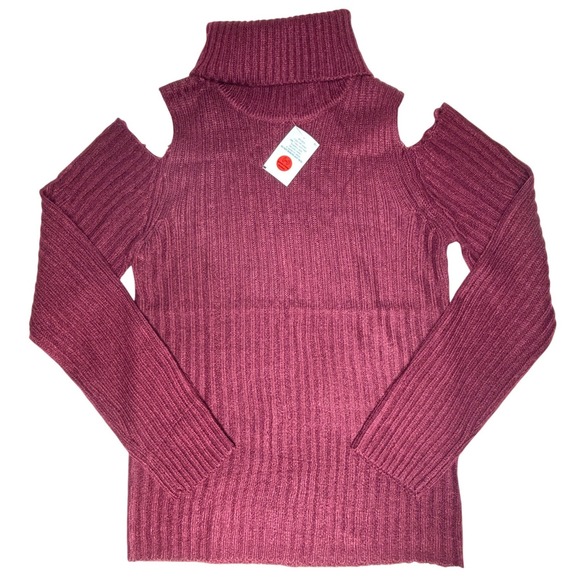 Love By Chesley Sweaters - NWT Love by Chesley Burgundy Ribbed Cold Shoulder Turtleneck Sweater Size XL